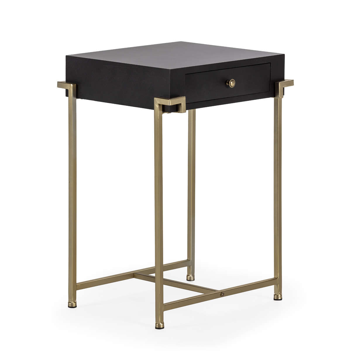 Mesita de noche metal dorado madera negra