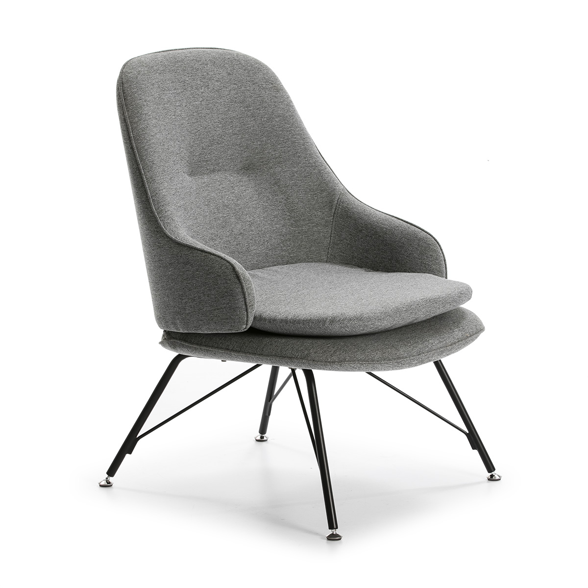 Sillón Metal Negro Tela Gris Moderno