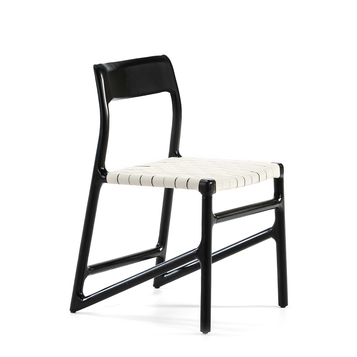 Silla Madera Negro Tela Blanca Estilo Nórdico
