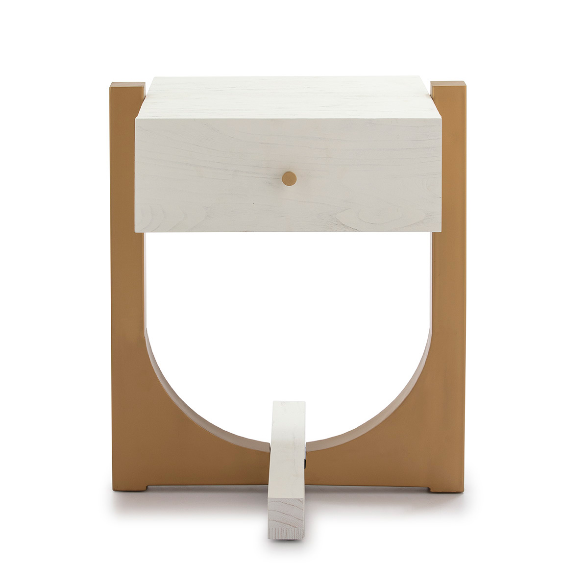 Mesita de noche madera blanca metal dorado