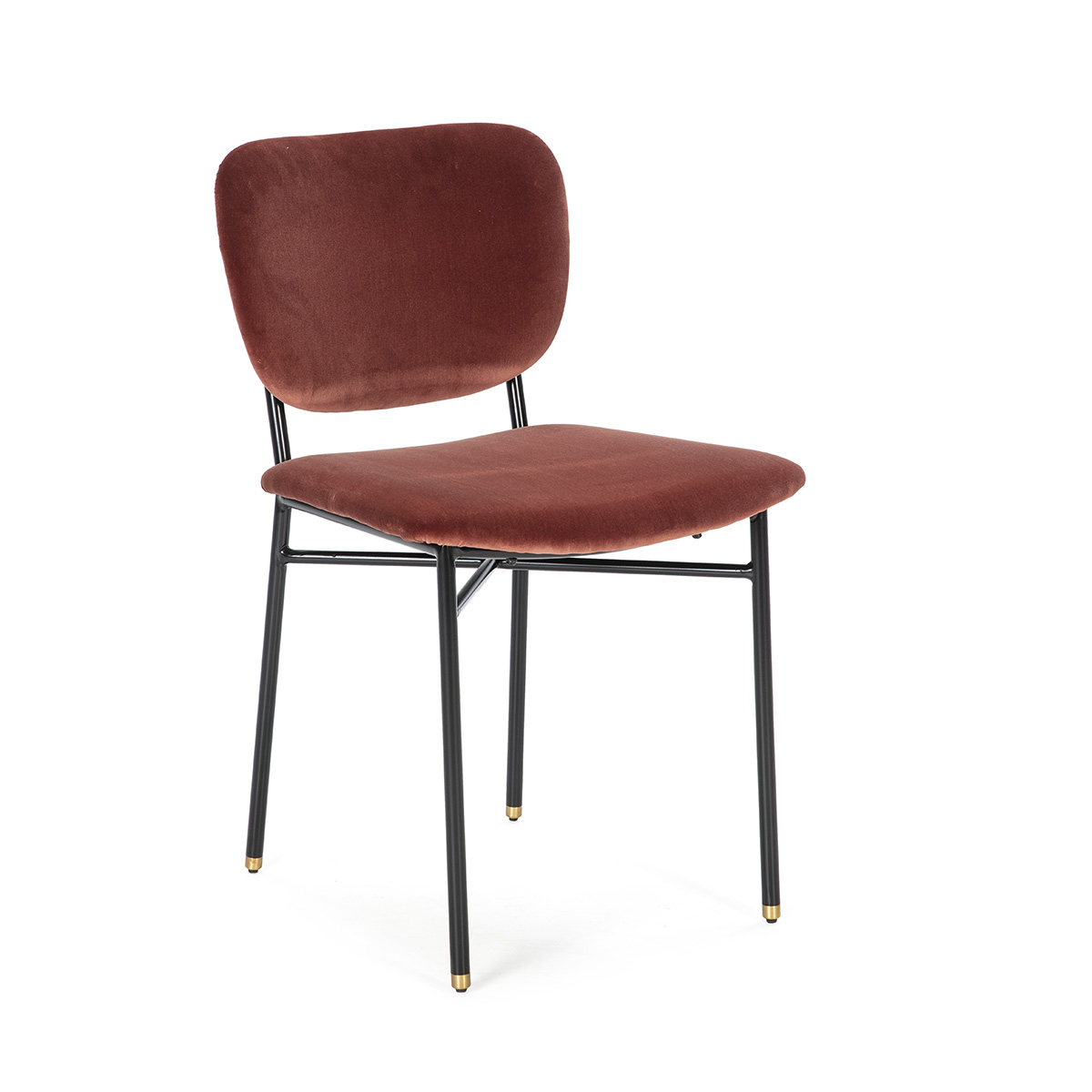 Silla Metal Negro Terciopelo Rojo Moderna