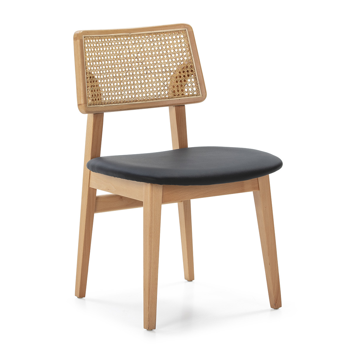Silla Madera Natural Polipiel Negra Estilo Nórdico