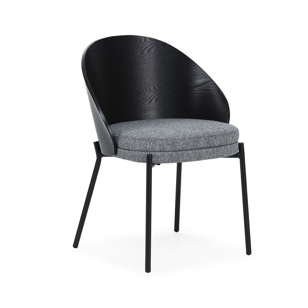 Silla Tela Gris Moderno Madera Metal Negro