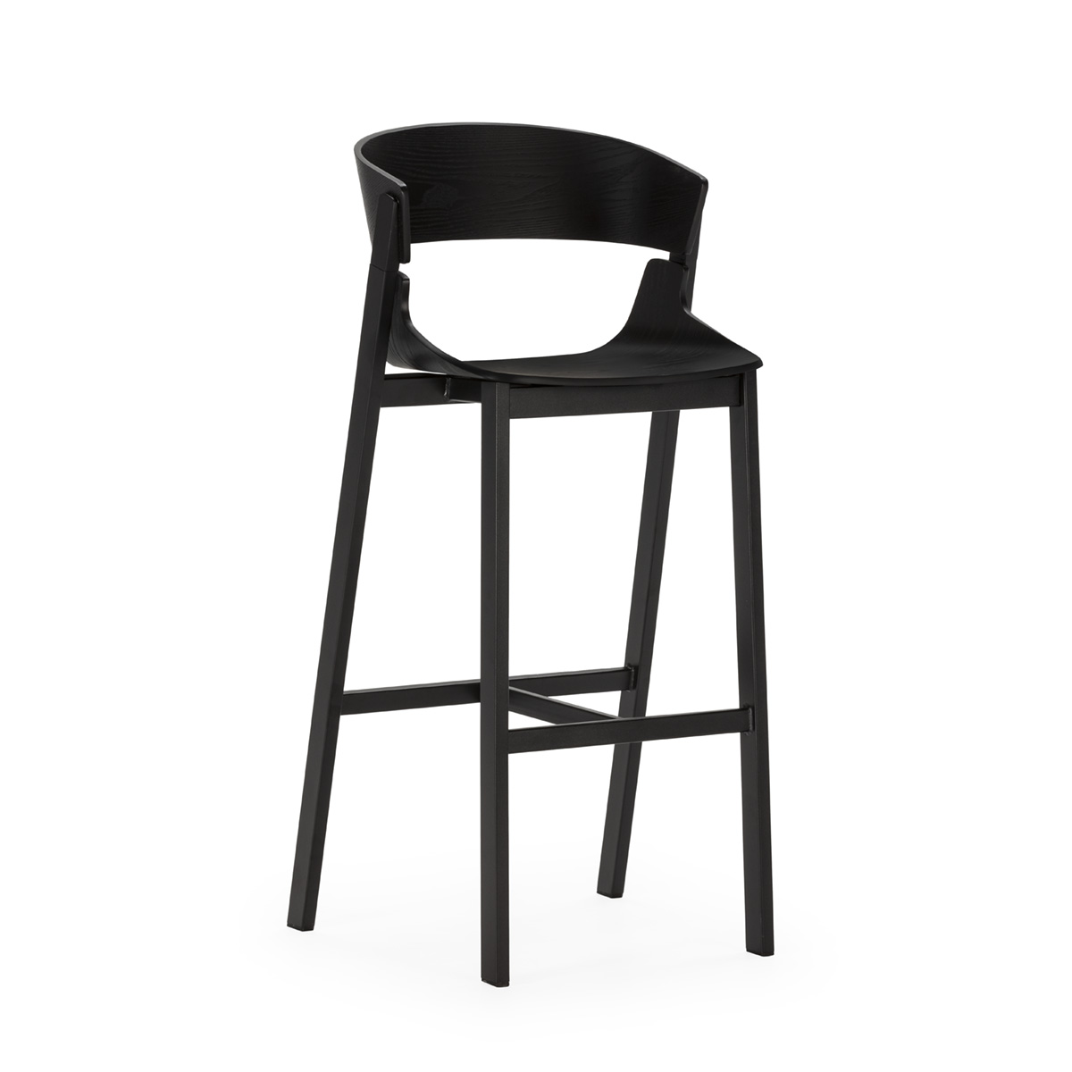 Taburete de madera y metal negro