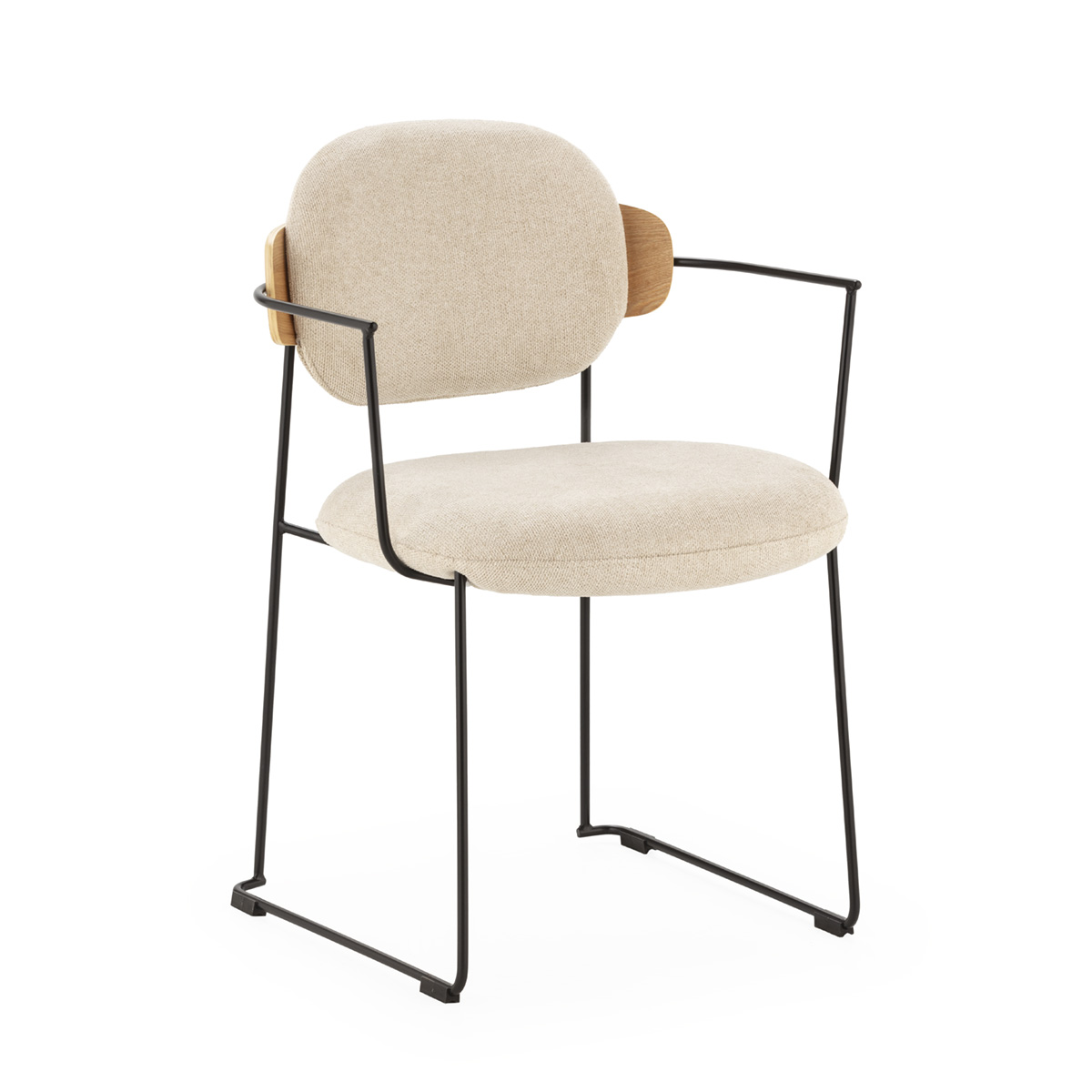 Silla Metal Negro Madera Natural Tela Blanca Nórdica
