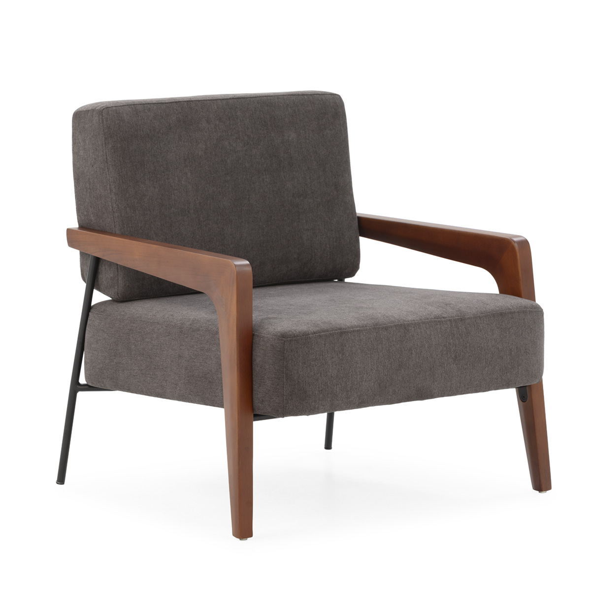 Sillón Madera Haya Nogal Tela Gris Moderno