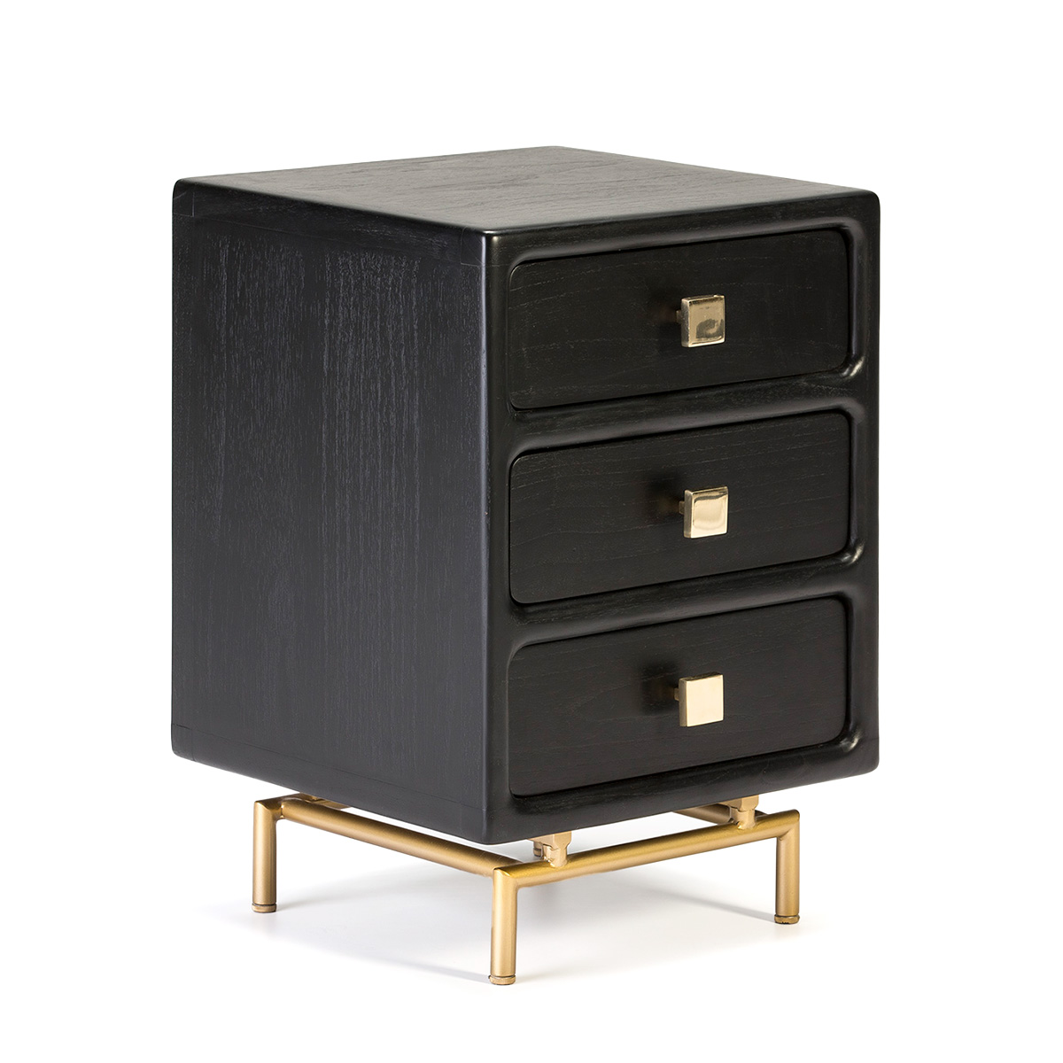 Mesita de noche metal dorado madera mindi negro