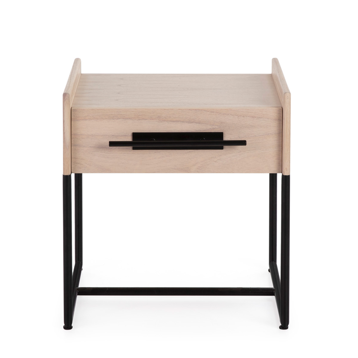 Mesita de noche madera mindi natural metal negro
