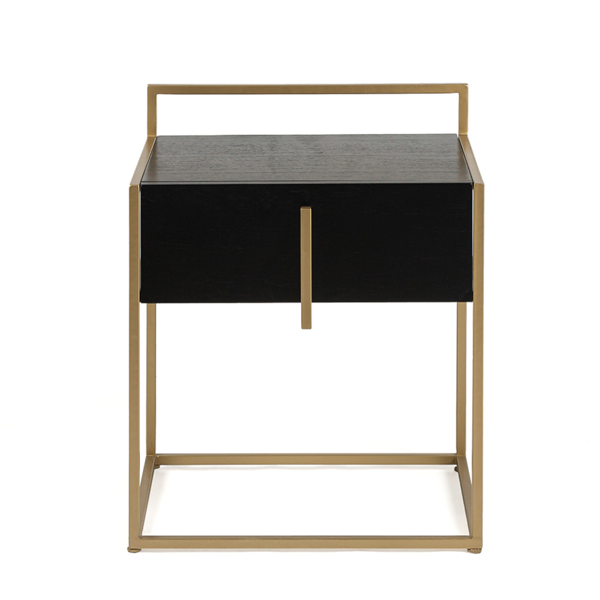 Mesita de noche madera negra metal dorado