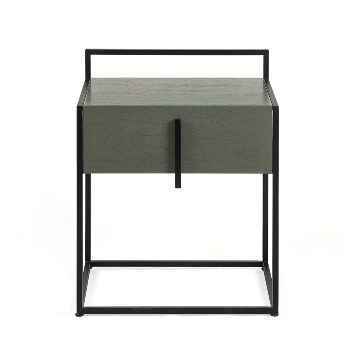 Mesita de noche madera gris metal negro
