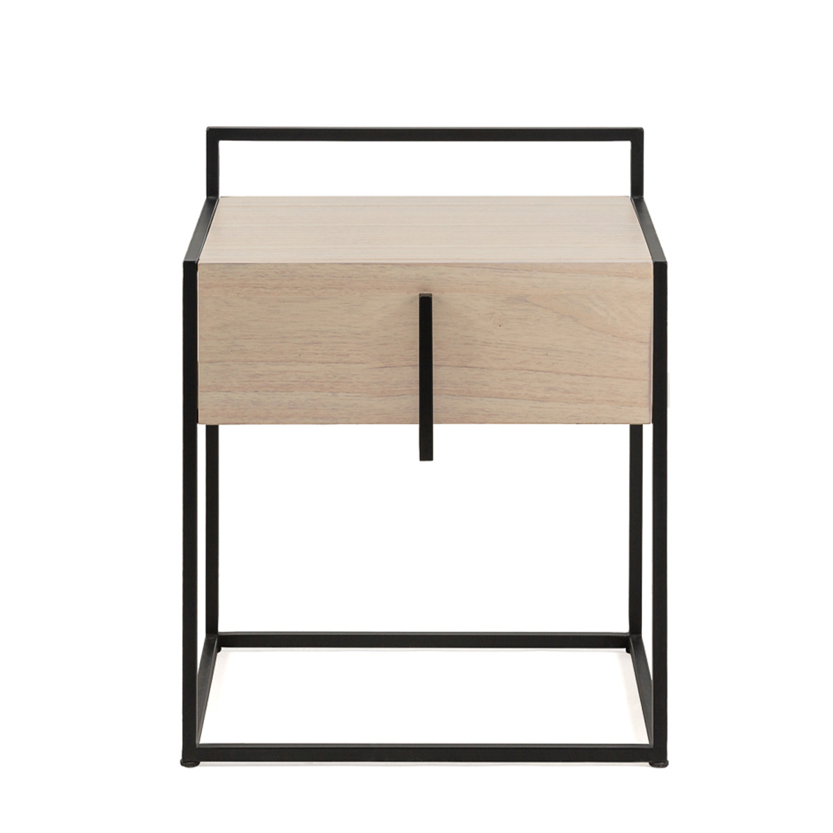 Mesita de noche madera natural metal negro