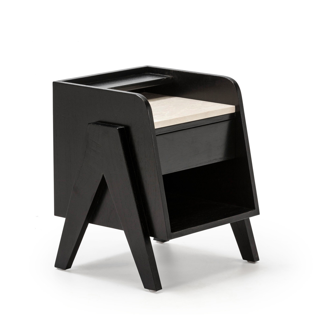 Mesita de noche madera negro marmol crema