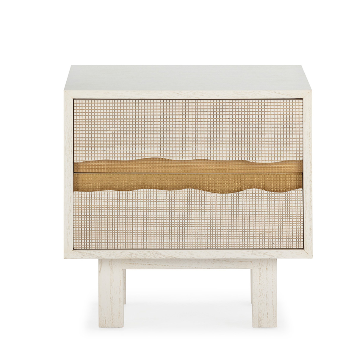 Mesita de noche madera blanca dorada