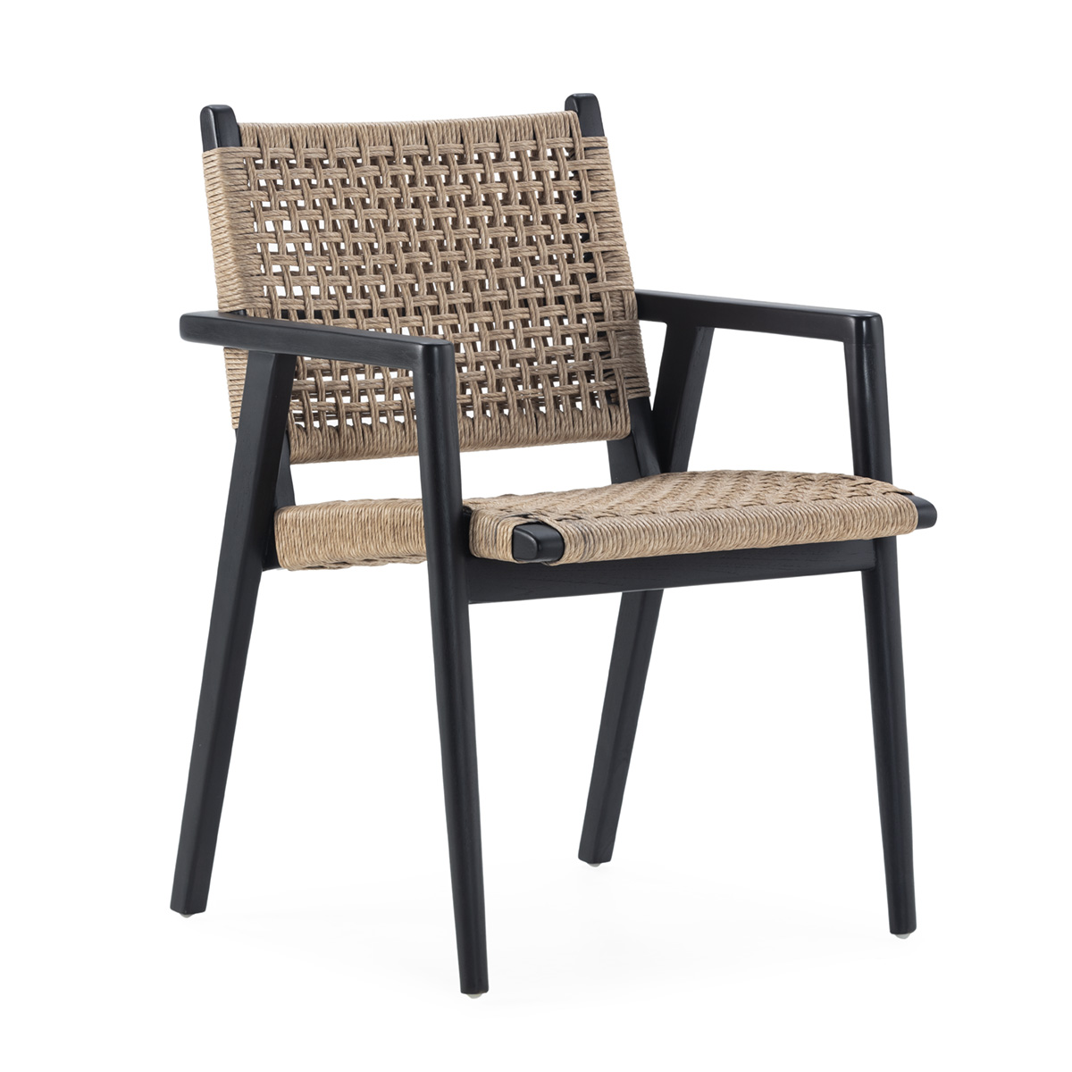Silla Teca Negra Estilo Nórdico con Fibra Natural