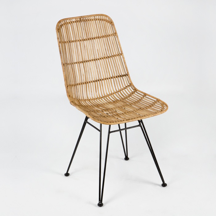 Silla Metal Negro Mimbre Natural Estilo Nórdico