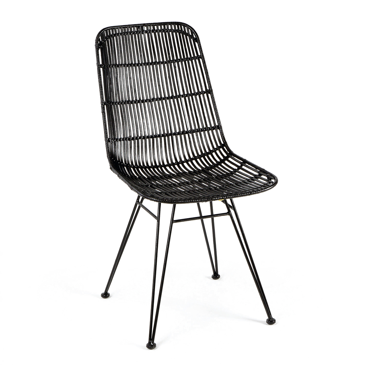 Silla Metal Mimbre Negro Estilo Nórdico