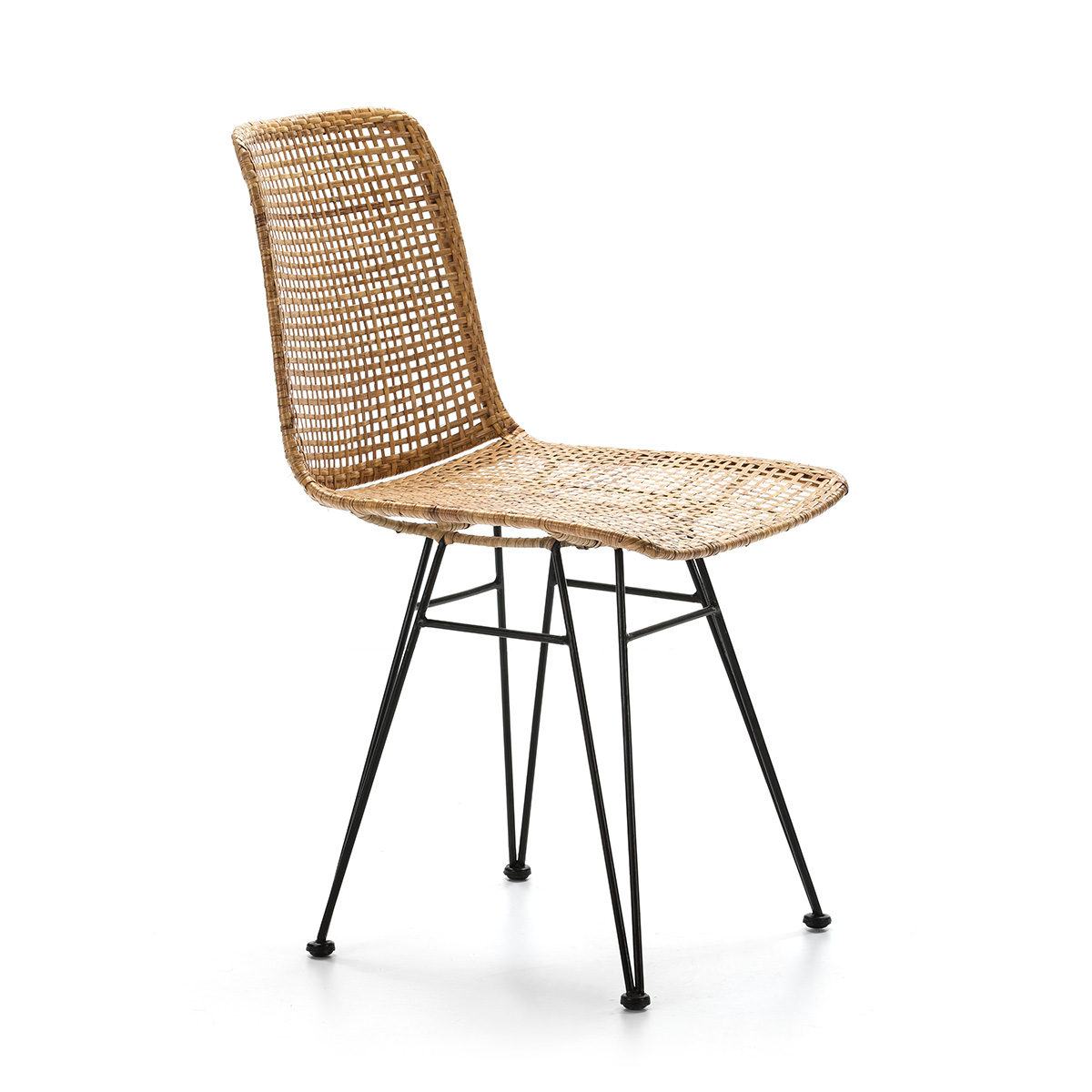 Silla Metal Negro Mimbre Natural Estilo Nórdico
