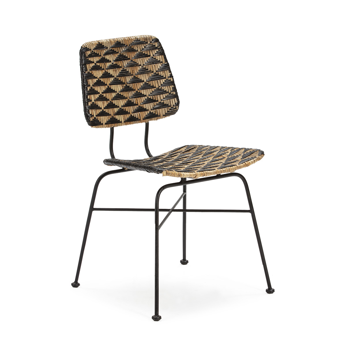Silla Metal Negro Mimbre Natural Estilo Nórdico
