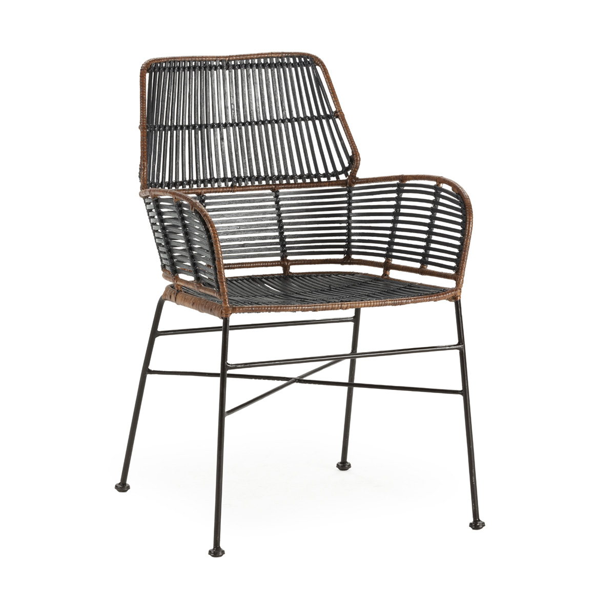 Silla Metal Negro con Mimbre Marrón Elegante