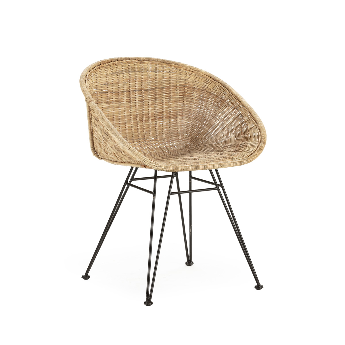 Silla Metal Negro Mimbre Natural Estilo Nórdico