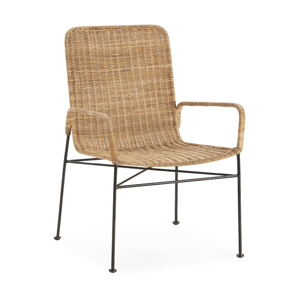 Silla Metal Negro Mimbre Natural Estilo Nórdico