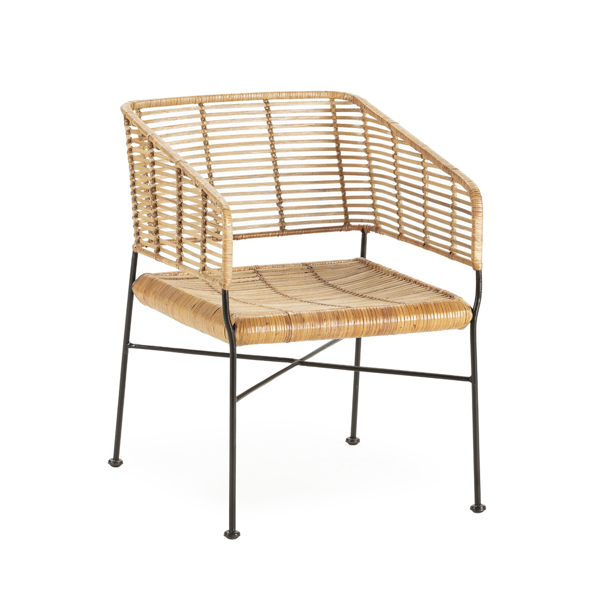 Silla Metal Negro Mimbre Natural Estilo Nórdico
