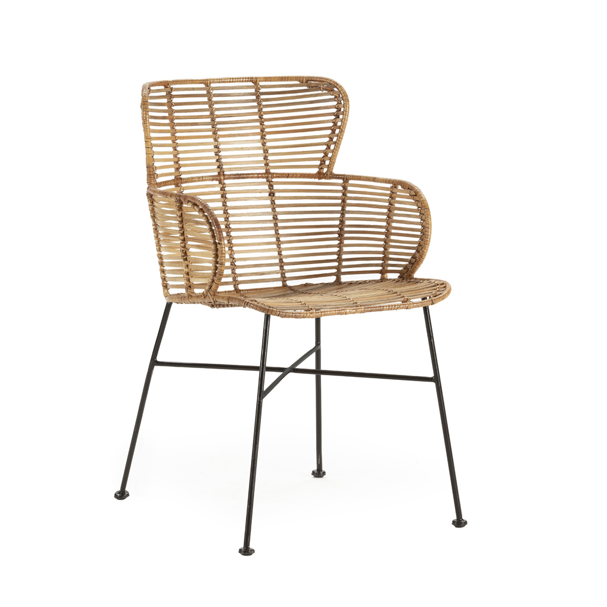 Silla Metal Negro Mimbre Natural Estilo Nórdico