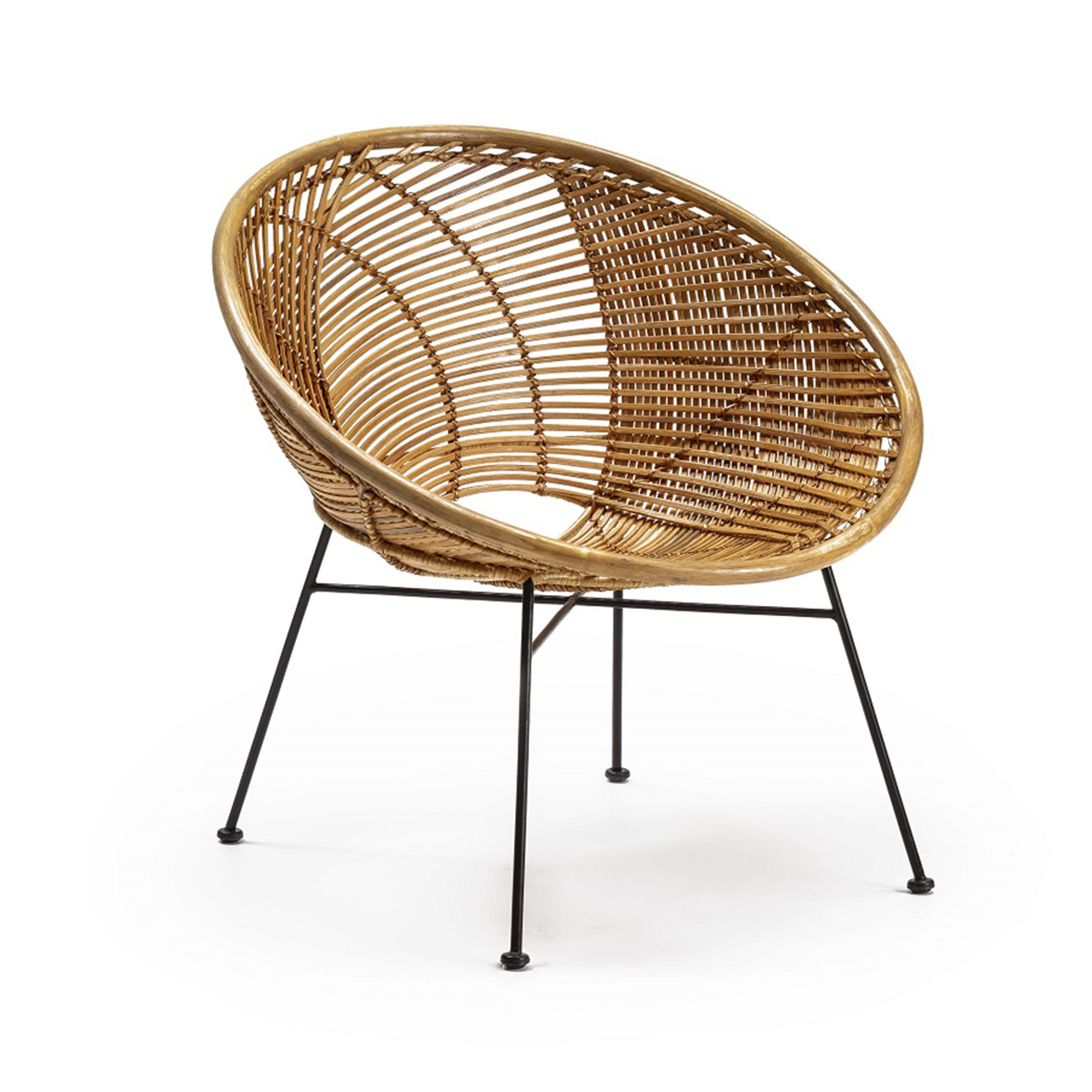 Sillón Mimbre Natural Metal Negro Estilo Nórdico