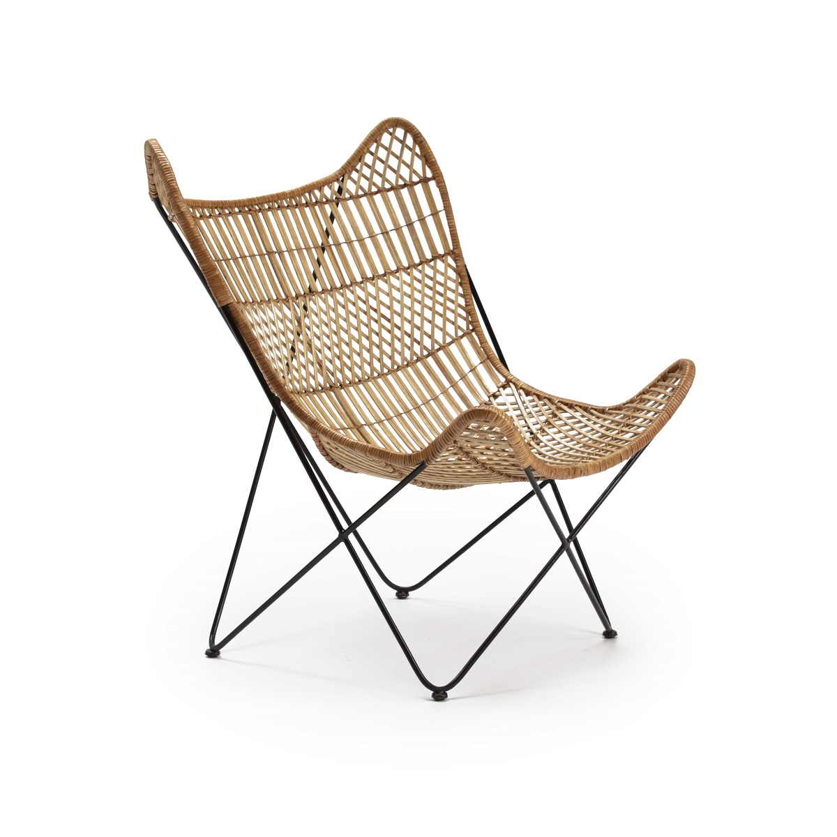 Sillón Mimbre Natural Hierro Negro Estilo Nórdico