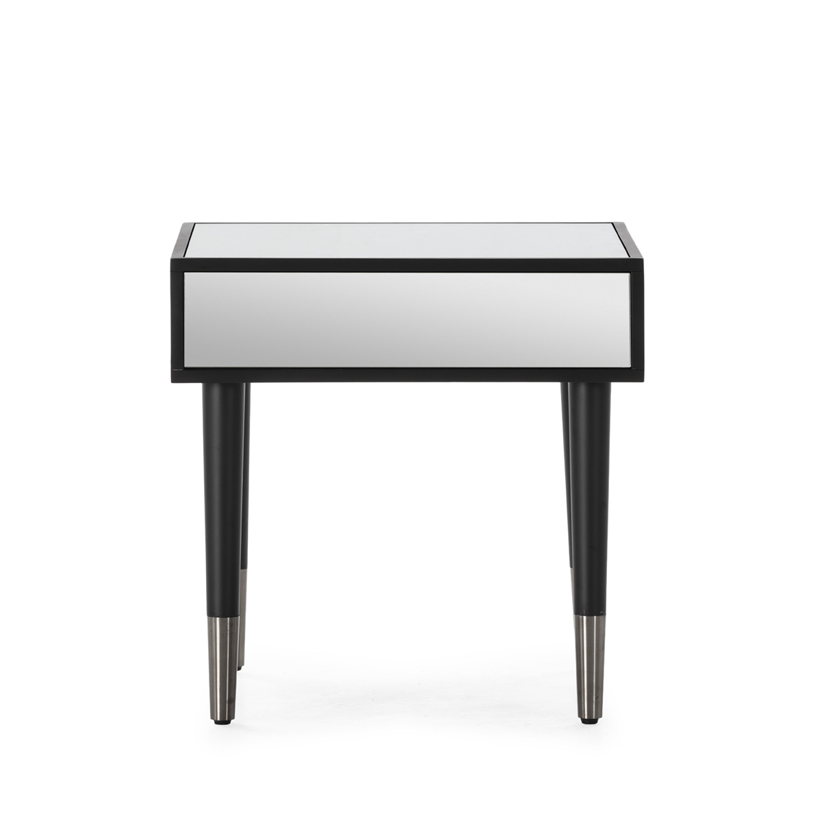 Mesita de noche madera metal negro espejo