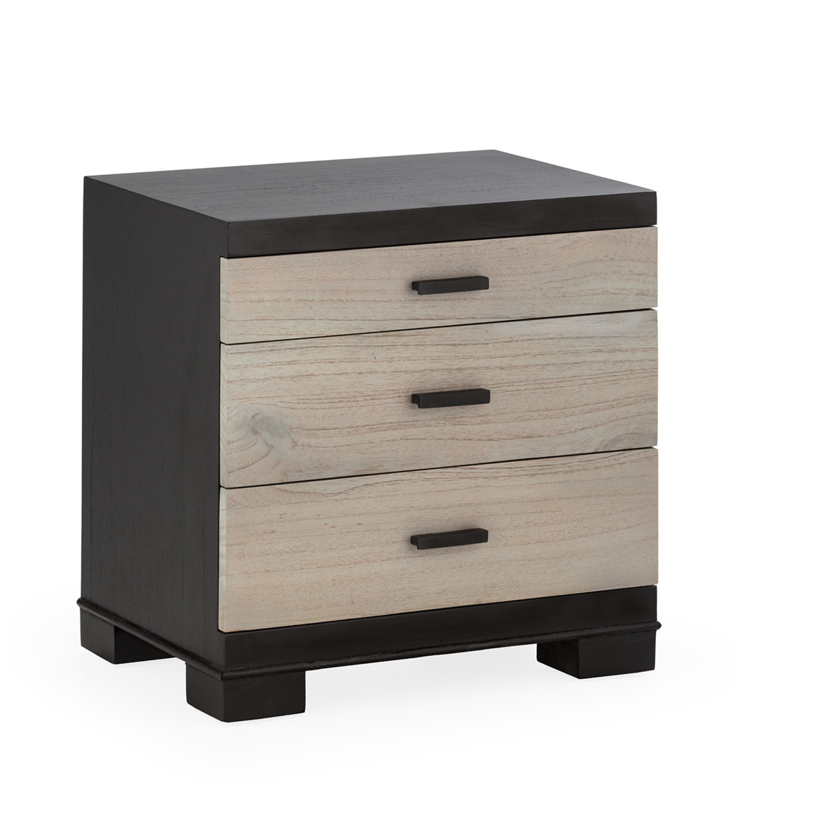 Mesita de noche madera negro natural 3 cajones