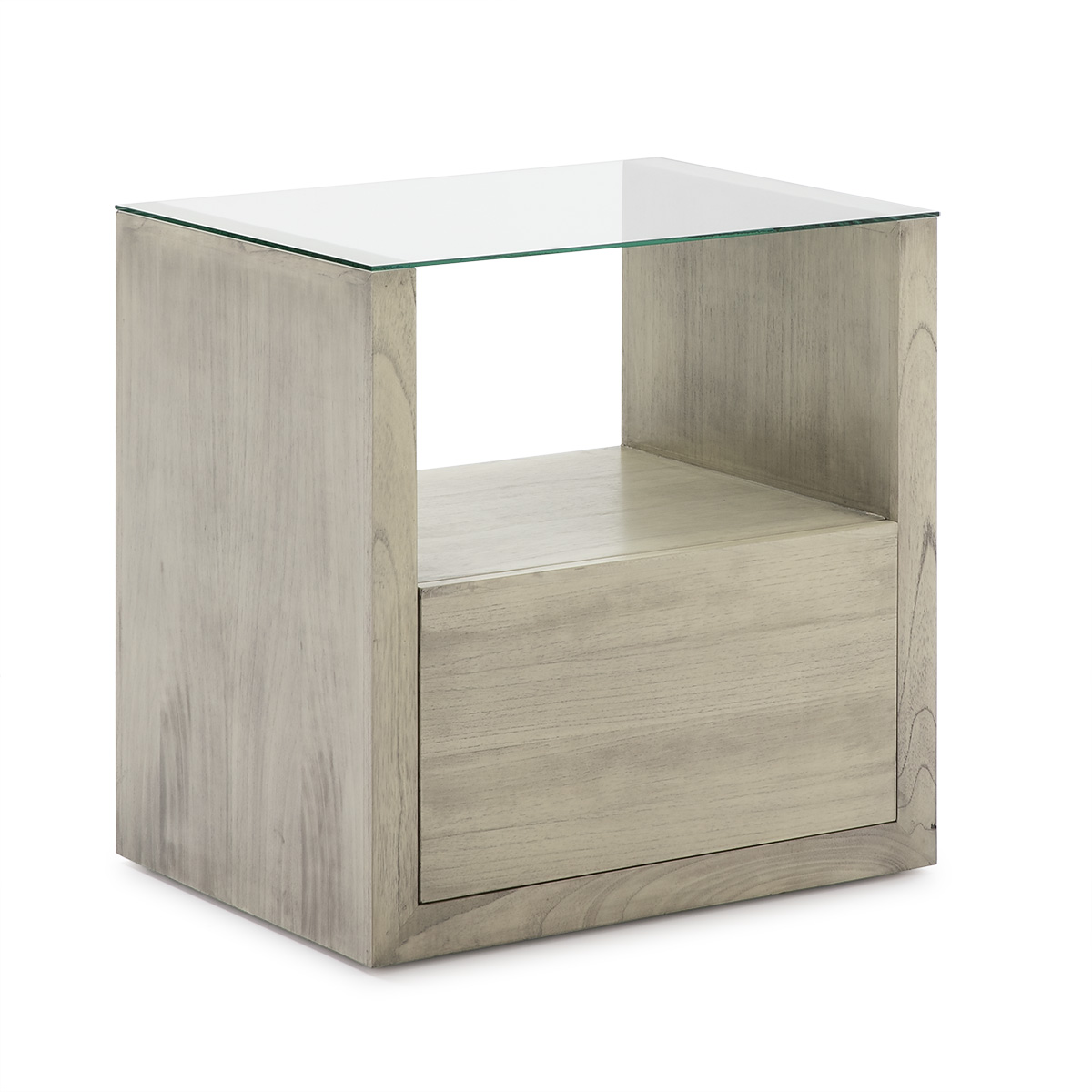 Mesita de noche cristal madera gris