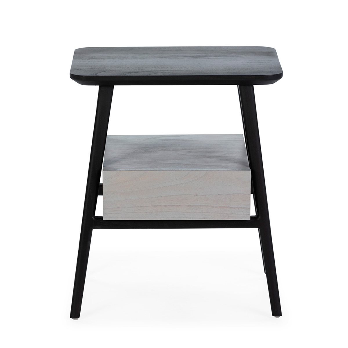 Mesita de noche madera negra patina gris