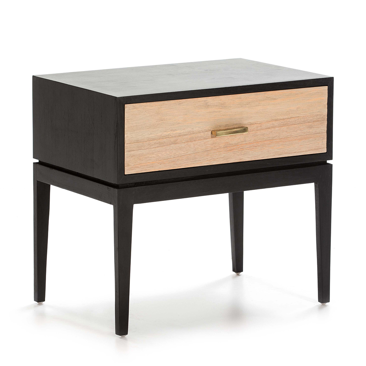 Mesita de noche madera negro natural patina gris