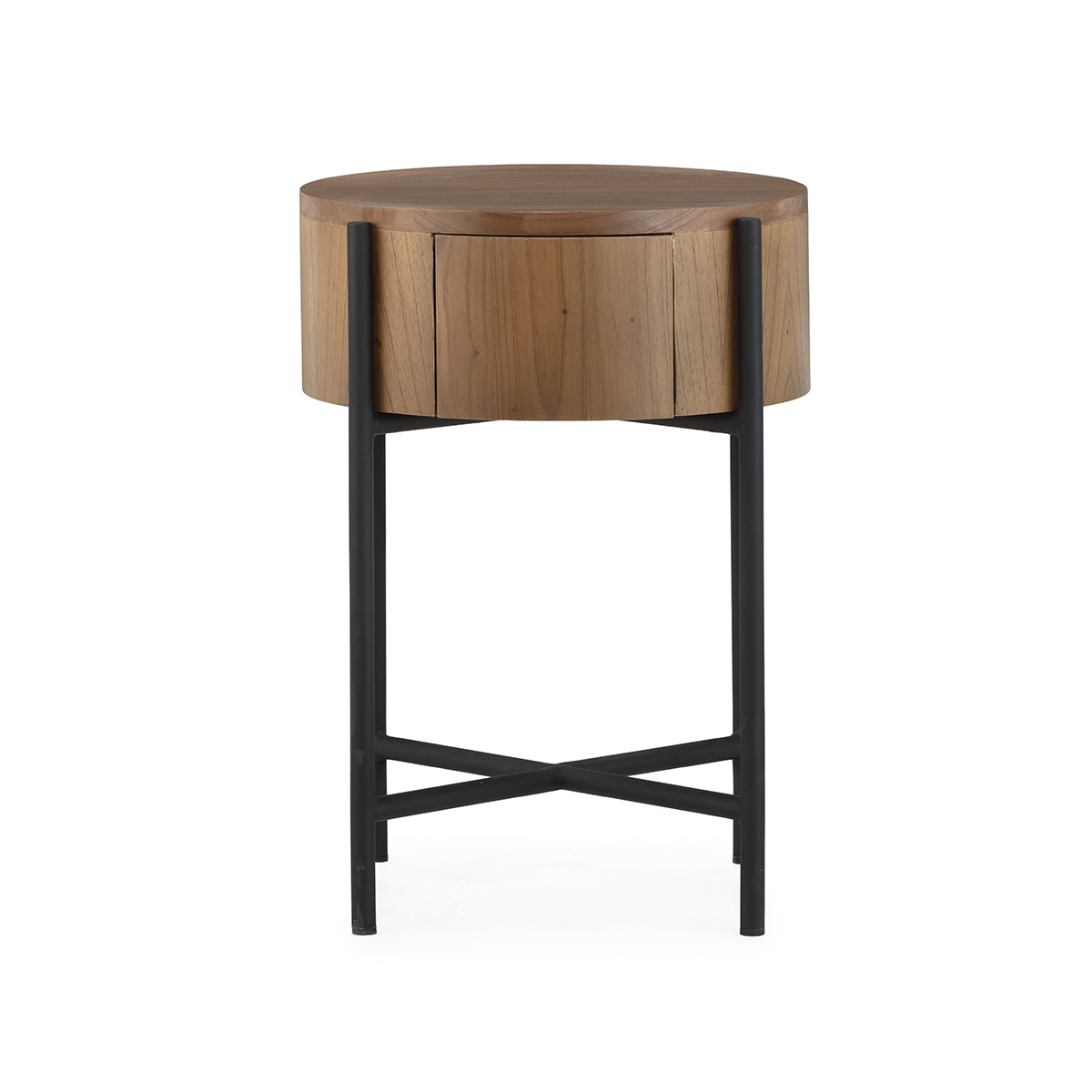 Mesita de noche madera marrón miel metal negro